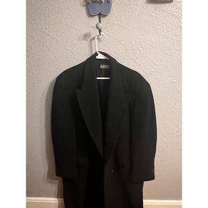 Kasper Wool Blend Overcoat 42R Black Lined Full Length Trench Coat Men